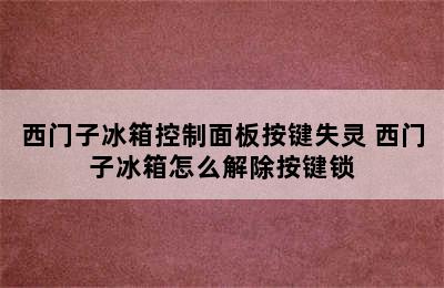 西门子冰箱控制面板按键失灵 西门子冰箱怎么解除按键锁